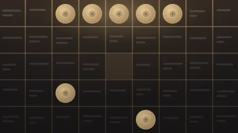 A bingo card in the Collective's black and gold, its squares filled with song titles instead of numbers and a winning line of five marked in gold.